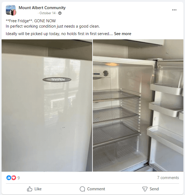 Free fridge advertisement on Facebook marketplace