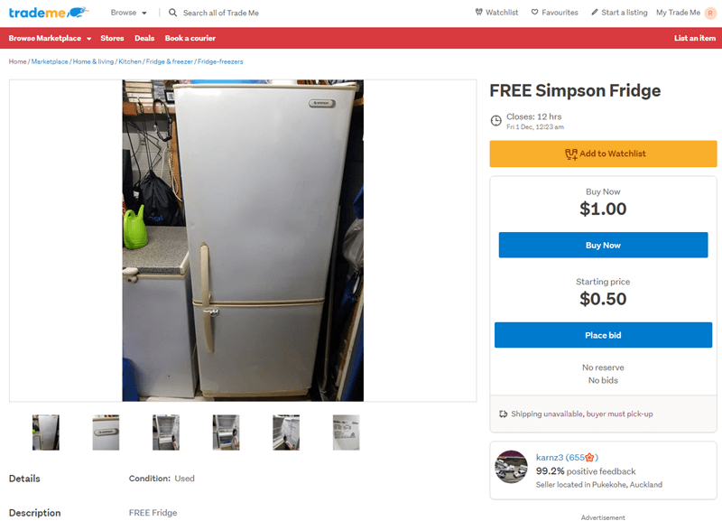 $1 deals on TradeMe for whitewares